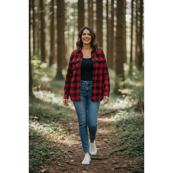 L.L. Bean Tops - L.L. Bean Flannel Shirt Women 3X Red Black Buffalo Plaid Relaxed Fit Lumberjack